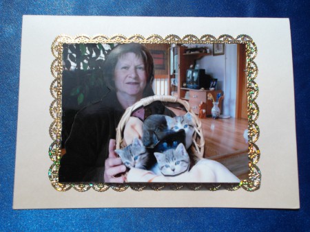 Dame avec un panier de chatons - Prix : 3,25 euros